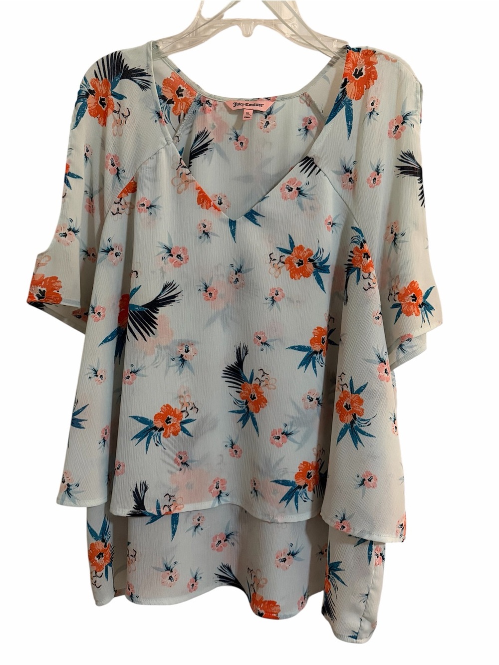 Juicy Couture Floral V-Neck Layered Blouse - XL
